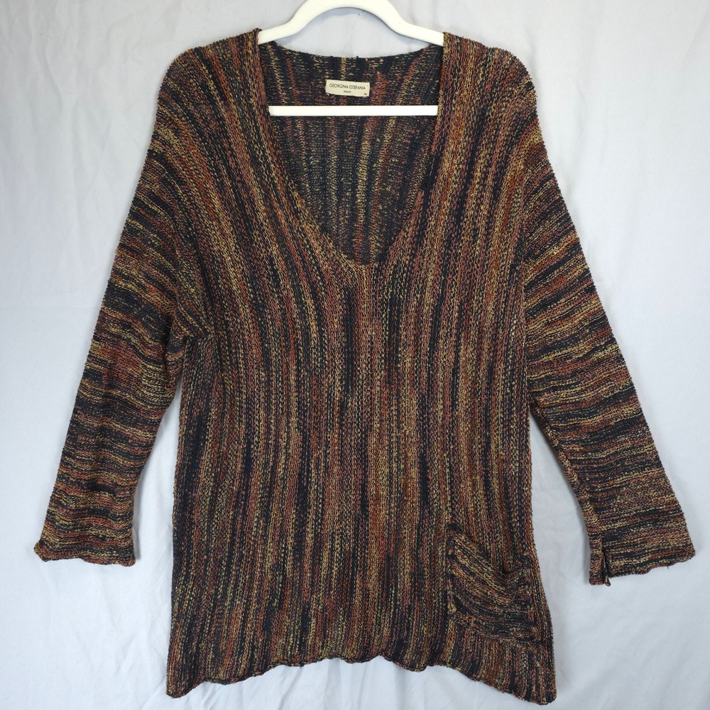 Georgina Estefania Women XL Indie Boho Knit Tunic Sweater‎ Rust Black Earthy